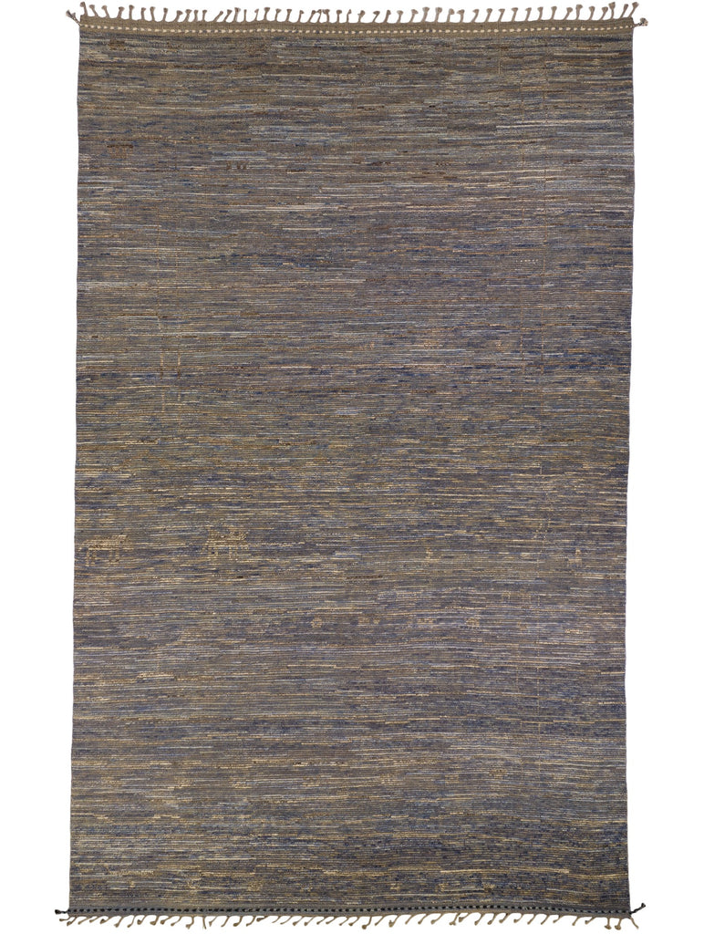 Roya Rugs hand knotted oversized rug 12x19 in solid ombre indigo and low shag.