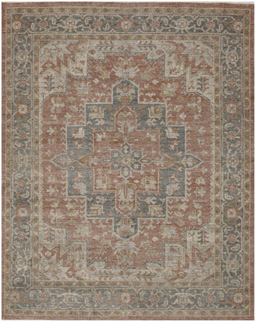 8x10 hand knotted rust and charcoal wool rug with geometric oriental medallion pattern