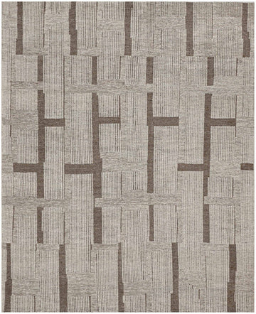 8x10 natural oatmeal wool rug with global geometric pattern and mixed textured weave.