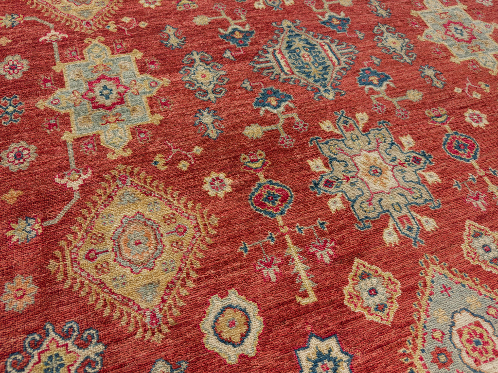 Bright southwest red rug 6x9 with light blue, navy and lipstick red.