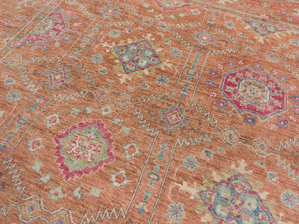 Lime Green 8 x 10 oriental Persian rug with bright berry colors.