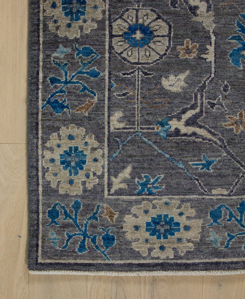 8x10 Luxury dark grey classic oriental wool rug with indigo, brown, Prussian blue and beige.