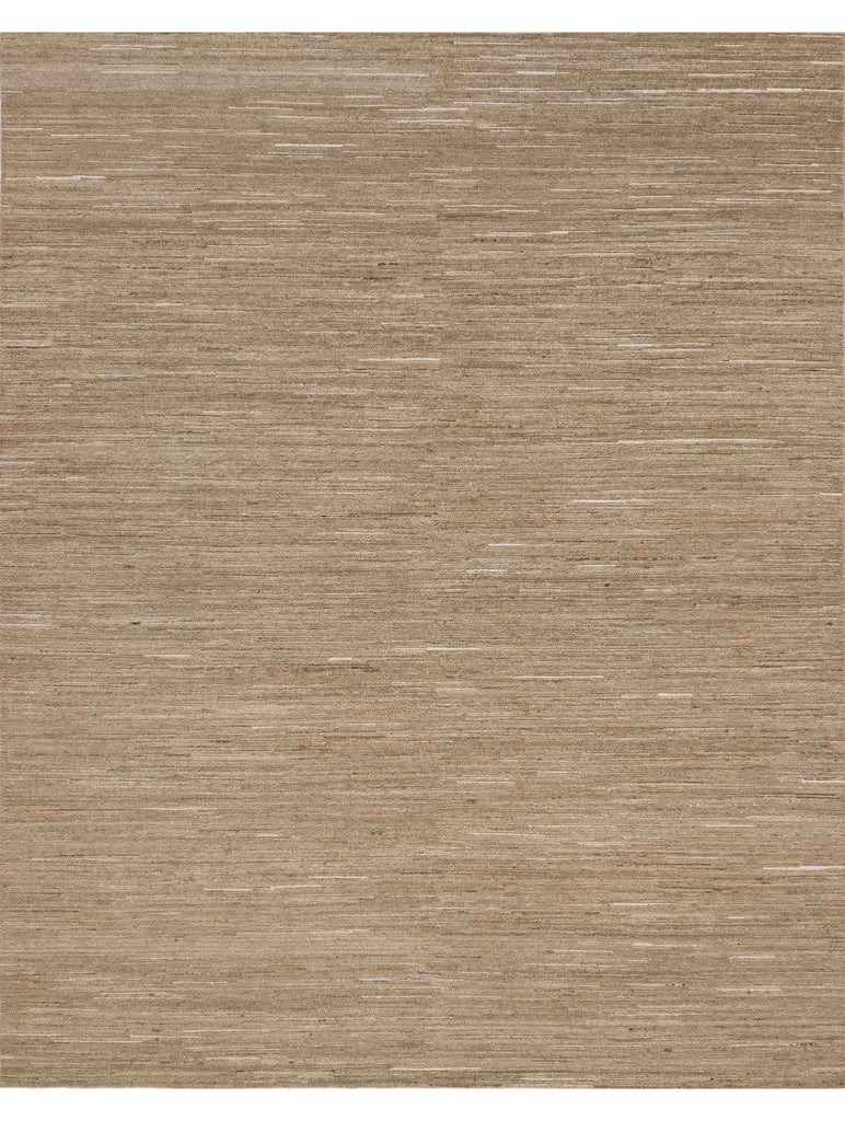 Roya Rugs hand knotted Beverly BV-01 Light Brown luxury solid rug with textured coarse wool and off-white linear lines.