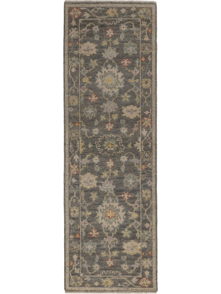 Roya Rugs muted grey colorful hand knotted oriental rug modern Oushak runner.