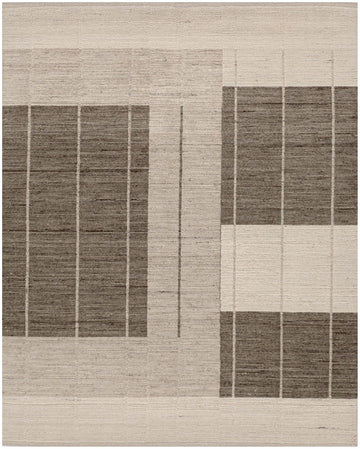 Oslo OL-02 Espresso – Handwoven geometric wool rug with large block design in espresso brown, warm earth tones, and neutral beige
