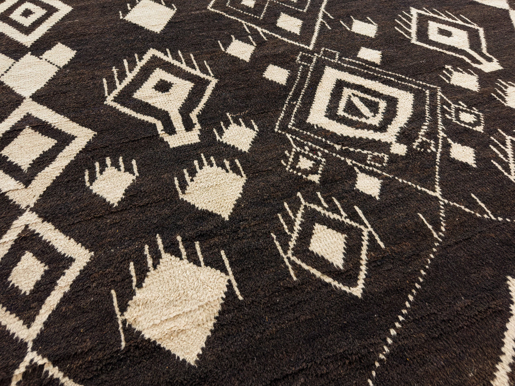 Chocolate brown and beige modern tribal wool area rug 8x10.