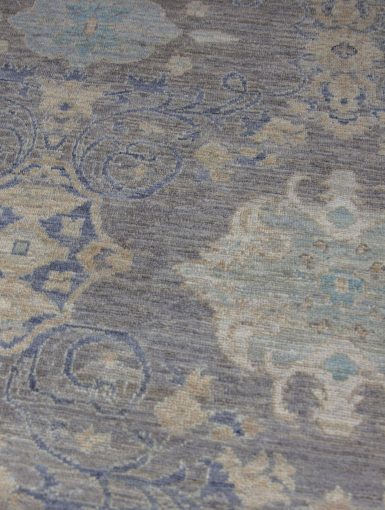 Handmade Hand Knotted luxury pakistan rug with persian and turkish oushak patterns monochrome light grey dark grey light blue beige tan
