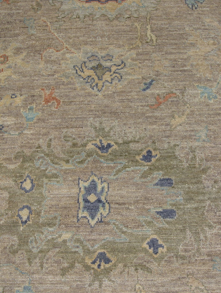 Handmade Hand knotted oushak persian turkish melon colors burnt orange coral yellow light blue grey green gold washed out antique new oversize 10' x 14' wool rug