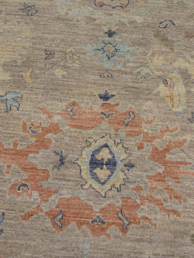 Handmade Hand knotted oushak persian turkish melon colors burnt orange coral yellow light blue grey green gold washed out antique new oversize 10' x 14' wool rug