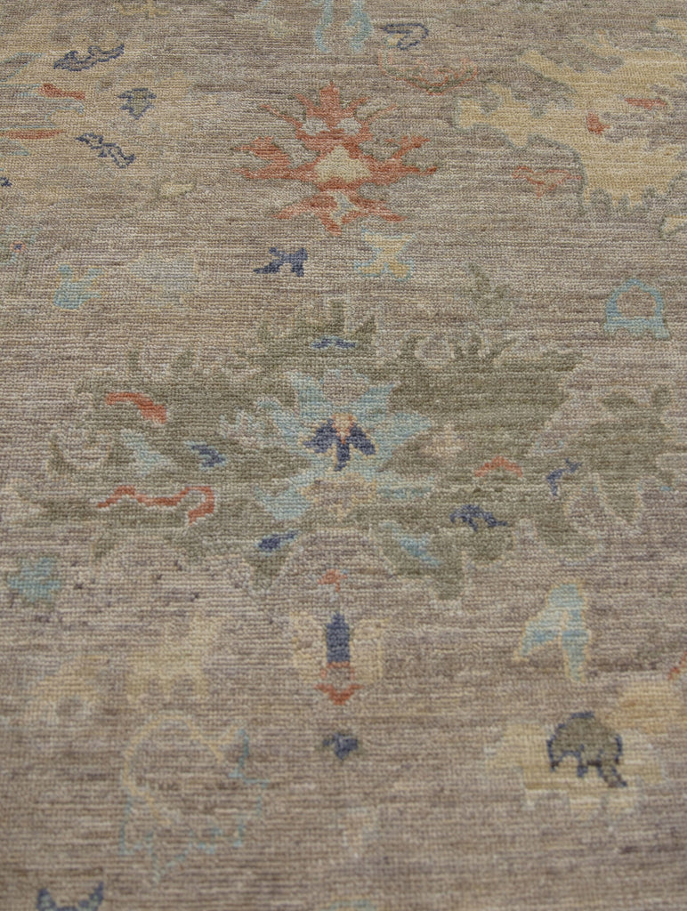 Handmade Hand knotted oushak persian turkish melon colors burnt orange coral yellow light blue grey green gold washed out antique new oversize 10' x 14' wool rug