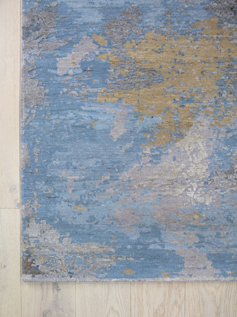Biscayne collection wool and silk luxury handmade hand knotted rug carved texture beige gold dark blue ocean blue black light blue sky blue taupe grey colors abstract contemporary bold statement shimmer shiny oversize 8x10 9x12 10x14 12x15 12x18 5x7 4x6 carpet roya rugs