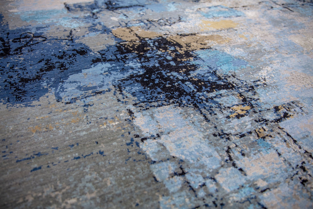 Biscayne collection wool and silk luxury handmade hand knotted rug carved texture beige gold dark blue ocean blue black light blue sky blue taupe grey colors abstract contemporary bold statement shimmer shiny oversize 8x10 9x12 10x14 12x15 12x18 5x7 4x6 carpet roya rugs