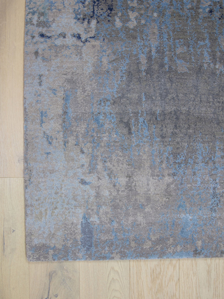 Roya Rugs cream, grey and light blue wool and bamboo silk rug.
