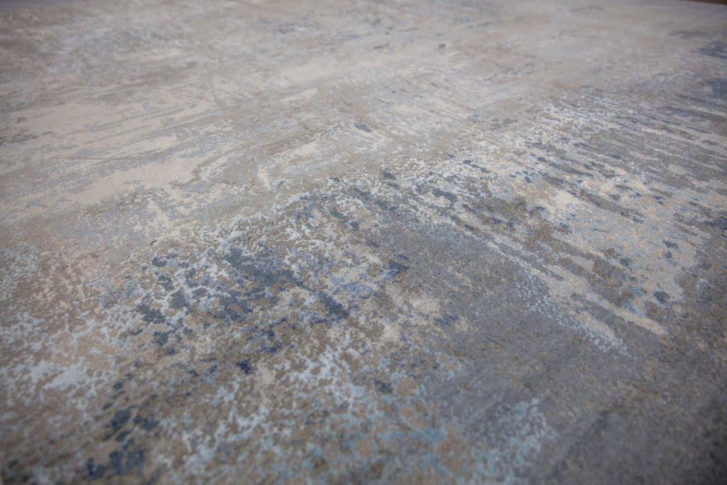 Roya Rugs blue, cream and grey contemporary rug.