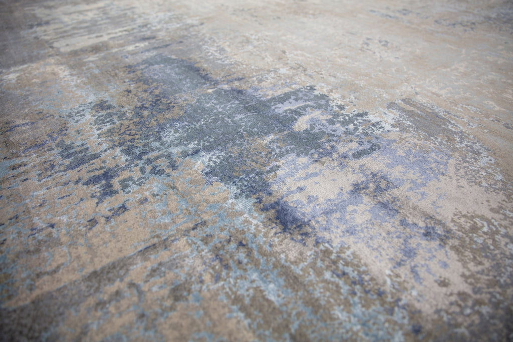 dark blue, cream and grey contemporary bamboo silk rug 8x10.