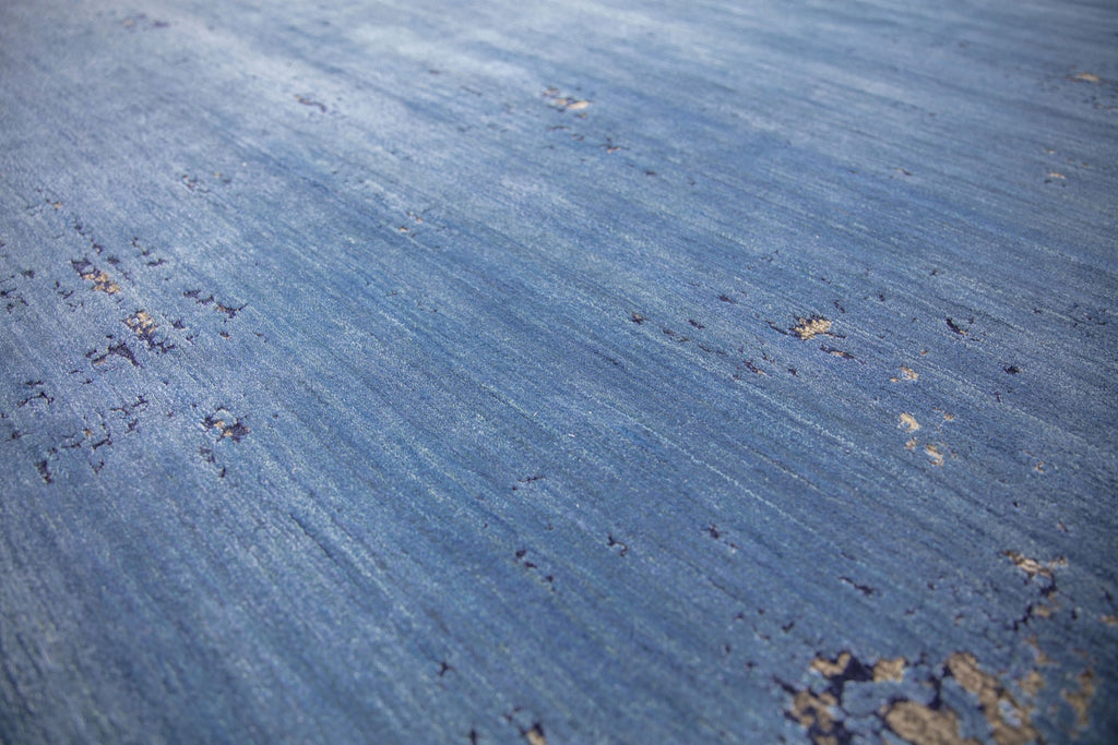8x10 admiral, navy blue hand knotted solid and textured ombre area rug with bamboo silk