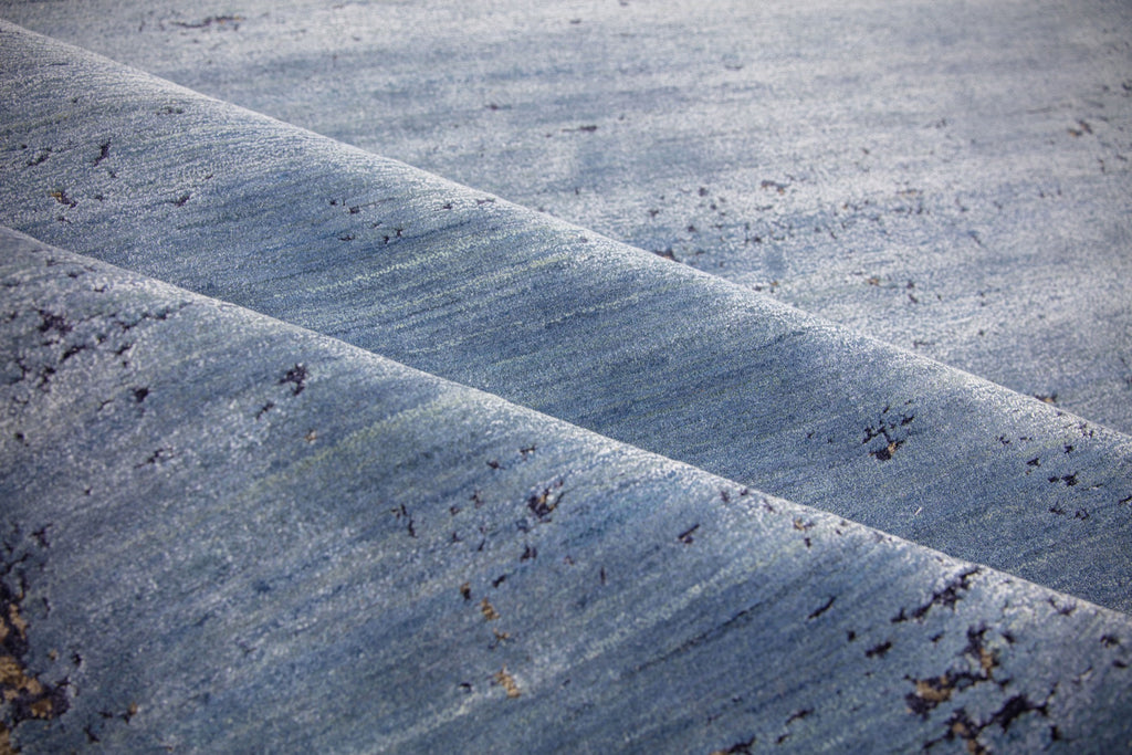 8x10 admiral, navy blue hand knotted solid and textured ombre area rug with bamboo silk