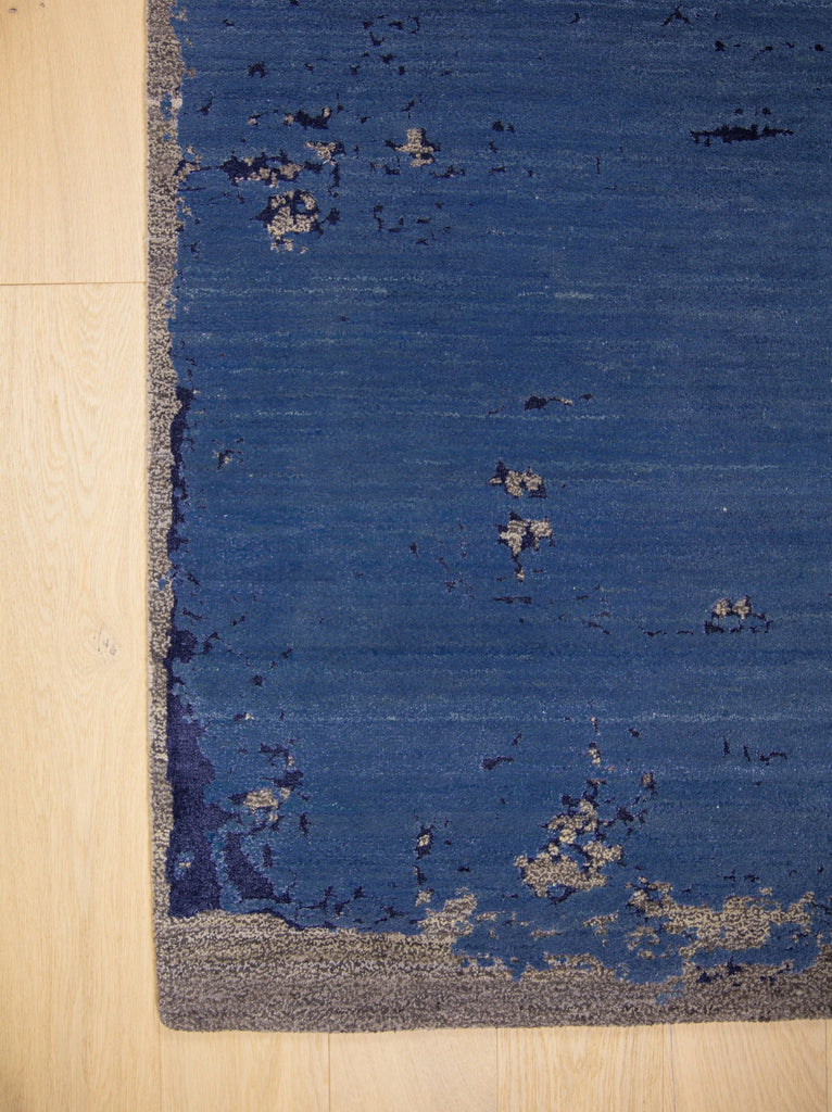 8x10 admiral, navy blue hand knotted solid and textured ombre area rug with bamboo silk