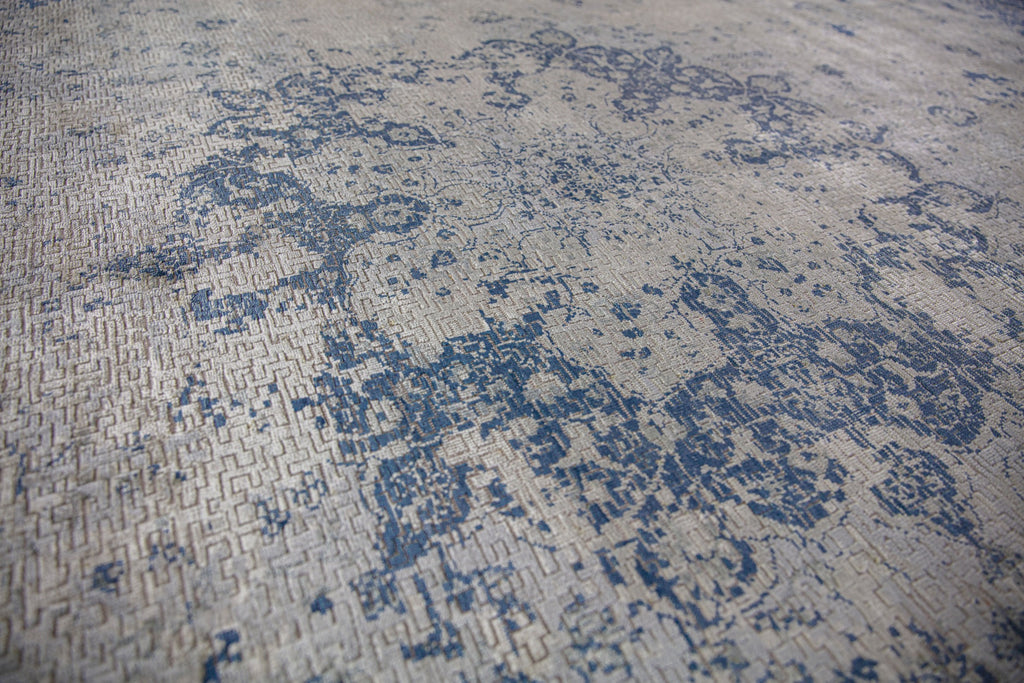 9x12 luxury distressed modern Persian navy blue/grey rug with geometric designer design.