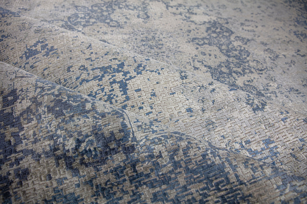9x12 luxury distressed modern Persian navy blue/grey rug with geometric designer design.