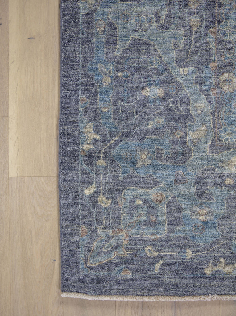oversized, large 12x15 area rug handmade of wool cobalt blue, brown and beige oushak wool area rug.