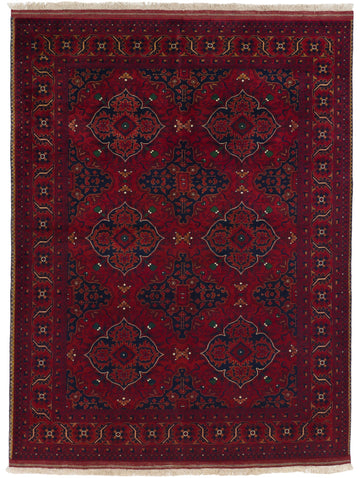 Roya Rugs one of a kind fine hand knotted Belgian wool rug 5x6 with dense pile, tight knots per square inch and dark maroon red, jade green and midnight blue black accent colors. Dark red tribal rug with quality material by Roya Rugs Hickory North Carolina free shipping rug for foyer and office spaces, small size rugs for mountain homes, Arizona homes, California Homes and Appalachian homes with dense texture textura asheville nc rugs togar rugs.