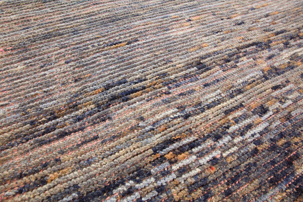 Roya Rugs hand knotted 6x13 extra wide colorful ombré Moroccan berber runner rug with soft low shag pile and pink, indigo blue, light green, beige, and clay colors and long fringe tassels in North Caorlina.