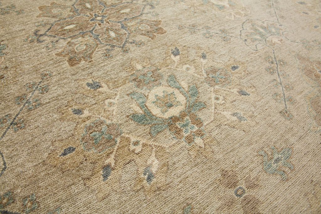 8 x 10 hand knotted one of a kind oriental rug with beige and pale blue color with floral design perfect for North Carolina homes and Charleston by Roya Rugs.