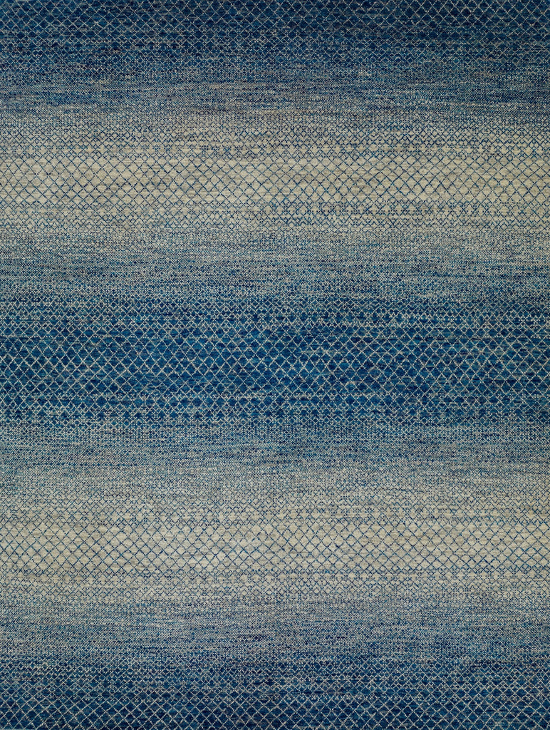 Felix FL-01 Azure by Roya Rugs zig zag, trellis, geometric azure blue ombré wool rug with light and dark blue, neutral grey and ivory colors with a casual, transitional style.