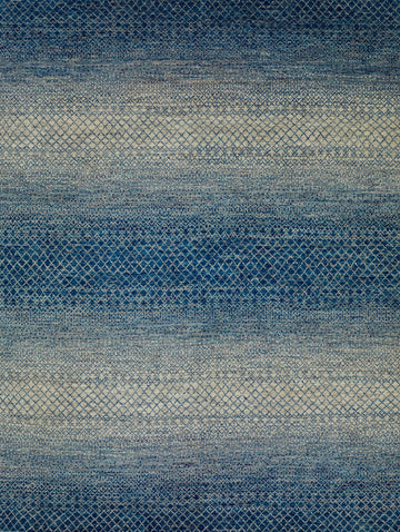 Felix FL-01 Azure by Roya Rugs zig zag, trellis, geometric azure blue ombré wool rug with light and dark blue, neutral grey and ivory colors with a casual, transitional style.