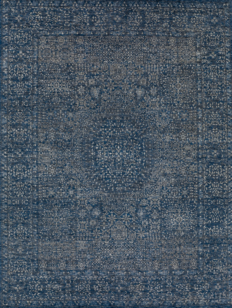 Hand knotted by master weavers with 121 knots per square inch. Made of wool & Viscose with a cotton foundation. The Mani collection by Roya Rugs is durable, sustainable and meant to last for generations. Colors include denim, dark blue, light blue, Ivory, white, grey gray and brown. Khotan oushak ushak distressed transitional traditional and faded look. available in 2x3 and 9x12 and custom Roya Rugs
