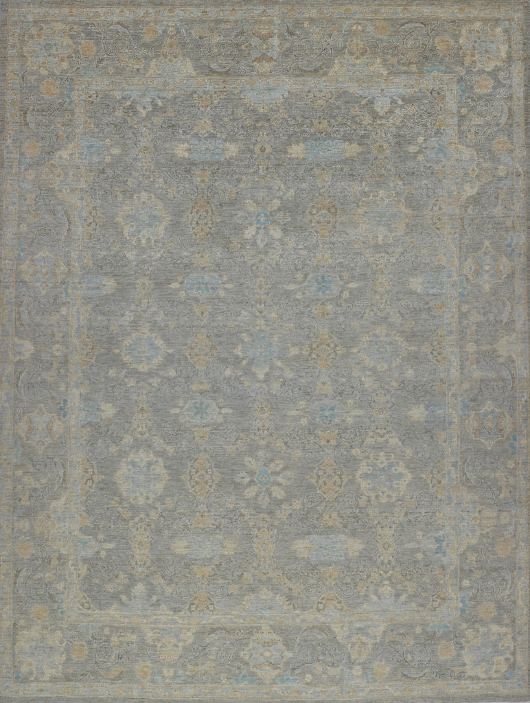Handmade Hand Knotted turkish persian oushak ushak wool light grey beige ivory blue sky blue light blue washed antiqued new wool rug 8' x 10'
