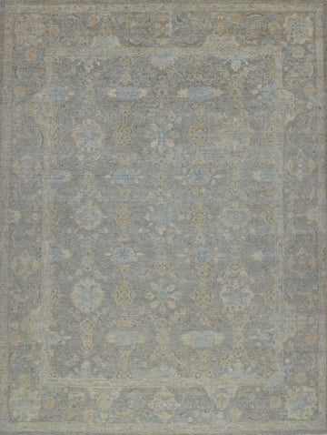 Handmade Hand Knotted turkish persian oushak ushak wool light grey beige ivory blue sky blue light blue washed antiqued new wool rug 8' x 10'