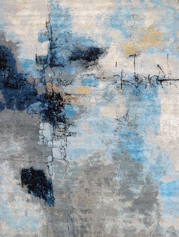 Biscayne collection wool and silk luxury handmade hand knotted rug carved texture beige gold dark blue ocean blue black light blue sky blue taupe grey colors abstract contemporary bold statement shimmer shiny oversize 8x10 9x12 10x14 12x15 12x18 5x7 4x6 carpet roya rugs
