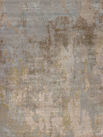 hand knotted neutral contemporary modern rug 8x10 with texture, wool and silk, and beige, brown, grey, blush and rose quartz colors.