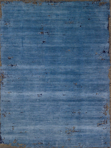 8x10 admiral, navy blue hand knotted solid and textured ombre area rug with bamboo silk
