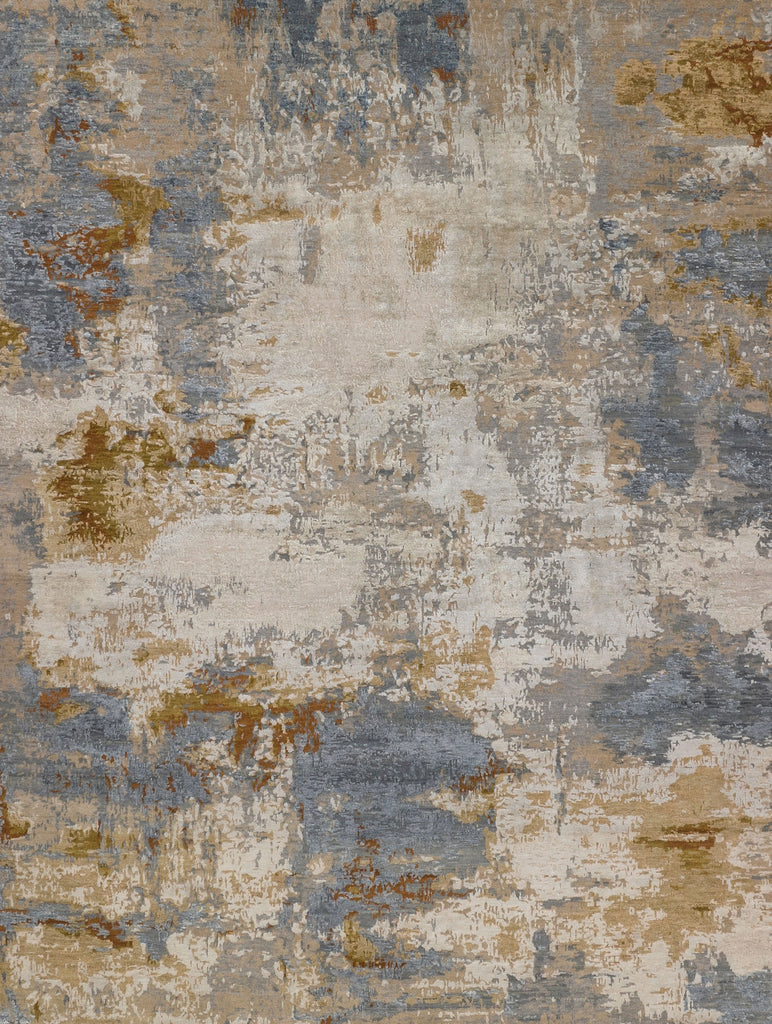 Essence ES-02 Grey/Ochre Hand Knotted handmade wool & silk rug. Luxury hand spun wool & silk rug that is durable and best for high traffic areas and rooms. Hand carved area rug. Performance and easy to clean rug. Colors include ochre, copper, penny, beige, brown, grey, gray, blue, slate blue, ivory, and white. Contemporary and abstract colorful handmade wool and silk rug. available in sizes 4x6, 8x10, 9x12, 10x14, 12x15, 12x18, oversized and custom. Available at Roya Rugs in Hickory, NC.