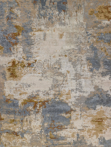 Essence ES-02 Grey/Ochre Hand Knotted handmade wool & silk rug. Luxury hand spun wool & silk rug that is durable and best for high traffic areas and rooms. Hand carved area rug. Performance and easy to clean rug. Colors include ochre, copper, penny, beige, brown, grey, gray, blue, slate blue, ivory, and white. Contemporary and abstract colorful handmade wool and silk rug. available in sizes 4x6, 8x10, 9x12, 10x14, 12x15, 12x18, oversized and custom. Available at Roya Rugs in Hickory, NC.