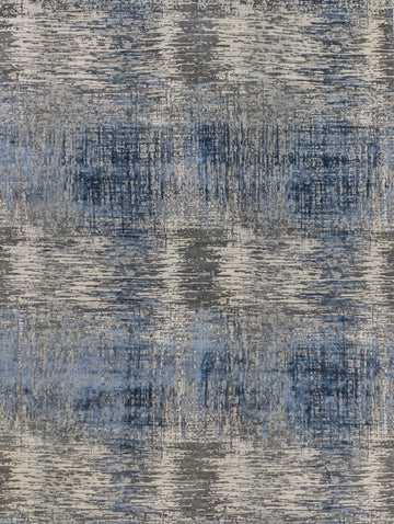 Hand knotted modern wool and bamboo silk rug 8x10 with texture soft pile and navy blue, ivory and warm grey colors.