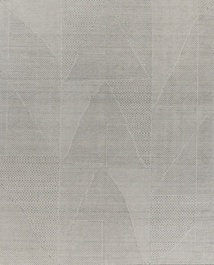 handcrafted Claire CL-02 Ivory color by Roya Rugs. 3D textured, hand-carved and wool rug. Neutral Ivory/White color with hints of gray. Geometric pattern, but solid rug from a distance. Contemporary Modern wool and cotton rug available in sizes of 18x18 samples, 2x3, 6x9, 8x10, 9x12, 10x14 and oversized 12x15