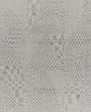 handcrafted Claire CL-02 Ivory color by Roya Rugs. 3D textured, hand-carved and wool rug. Neutral Ivory/White color with hints of gray. Geometric pattern, but solid rug from a distance. Contemporary Modern wool and cotton rug available in sizes of 18x18 samples, 2x3, 6x9, 8x10, 9x12, 10x14 and oversized 12x15