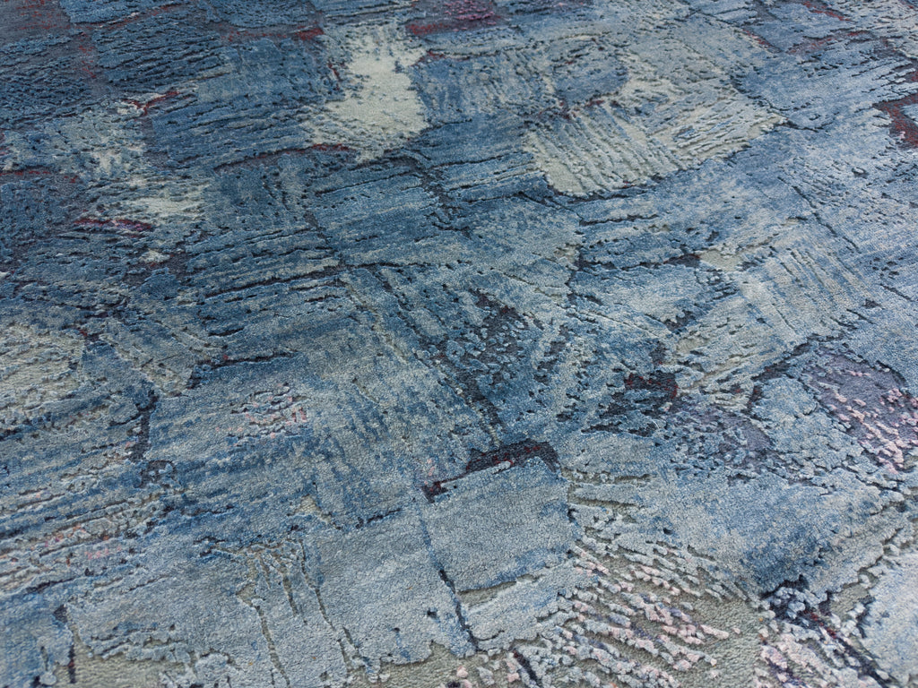 Wool and silk modern abstract blue rug