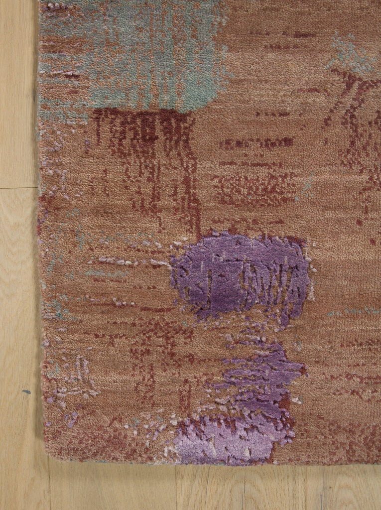 Purple, clay and burgundy modern silk rug.