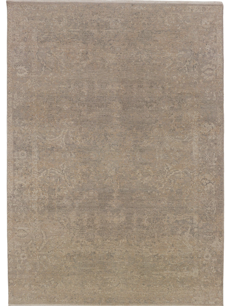 New distressed wool Persian rug with neutral taupe and ivory.